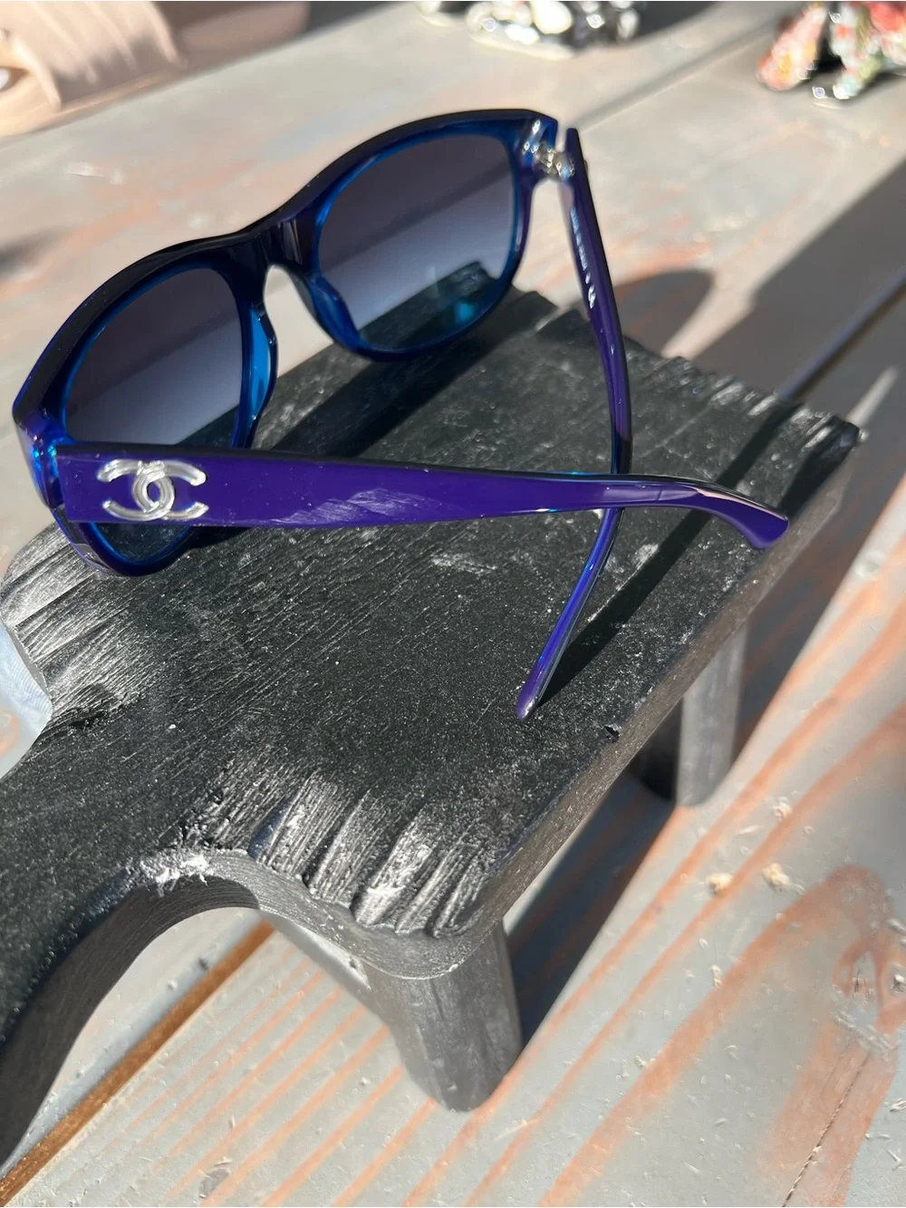 CHANEL Blue Gradient Cat-Eye Sunglasses with Gold CC Temples Style 5182